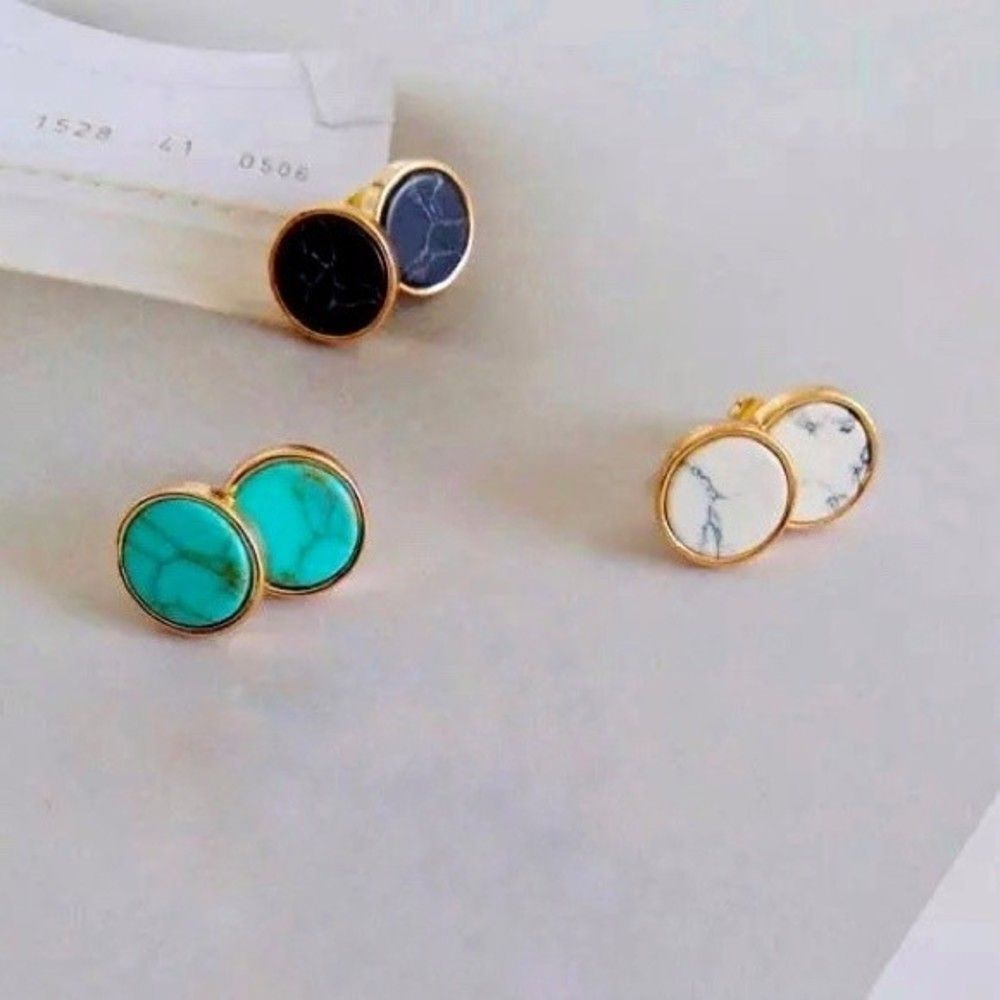 3pc Marble Stone Stud Earrings